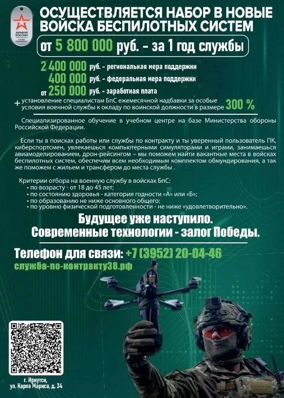 ОСУЩЕСТВЛЯЕТСЯ НАБОР В НОВЫЕ ВОИСКА БЕСПИЛОТНЫХ СИСТЕМ